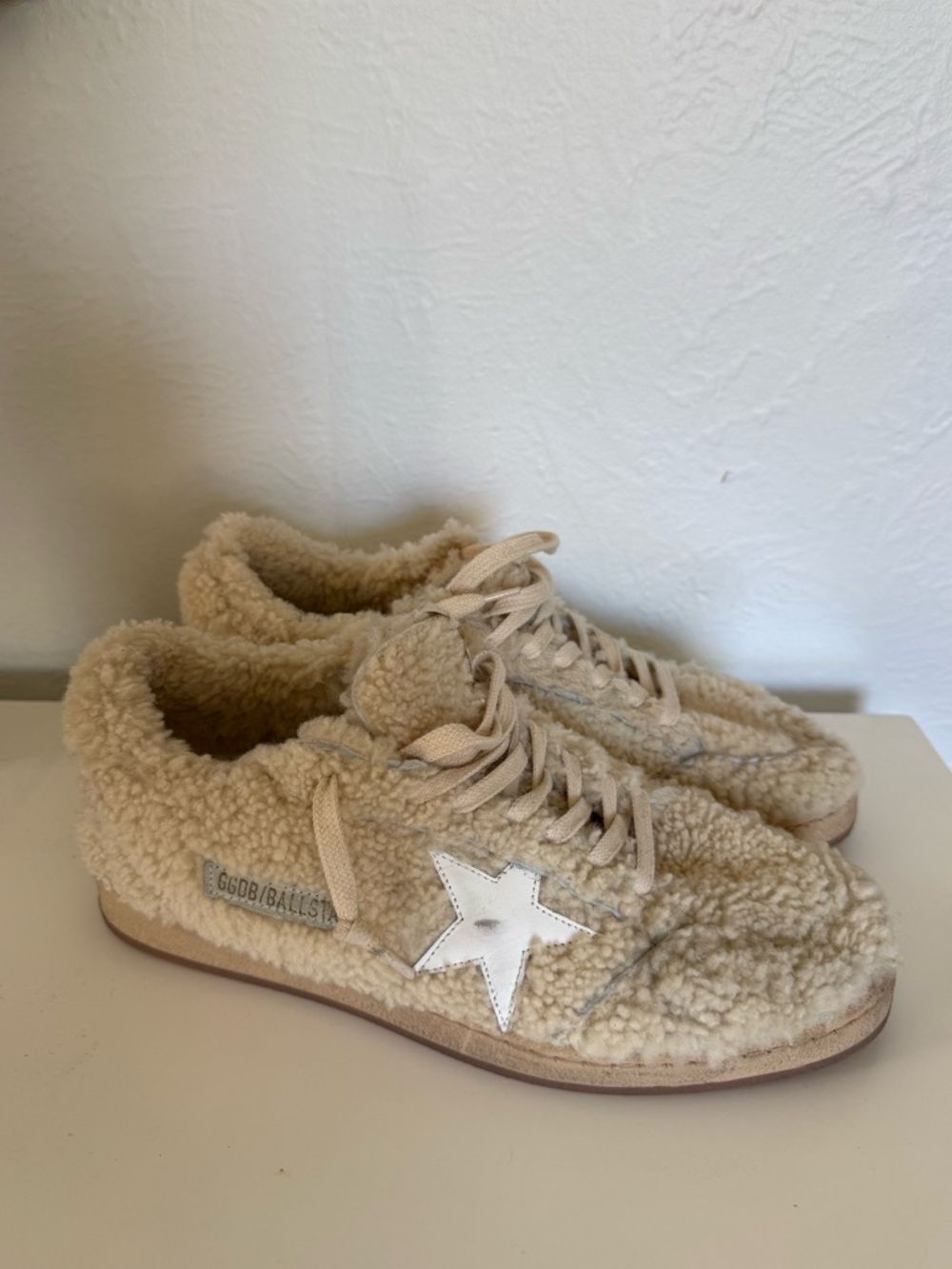 Golden Goose Cream Shearling BALLSTAR Lace-Up Sneakers